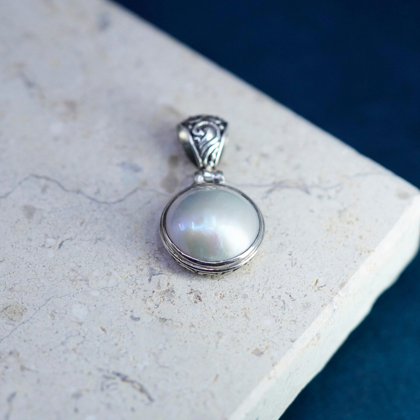 Vintage Sterling 925 silver handmade pendant with Pearl