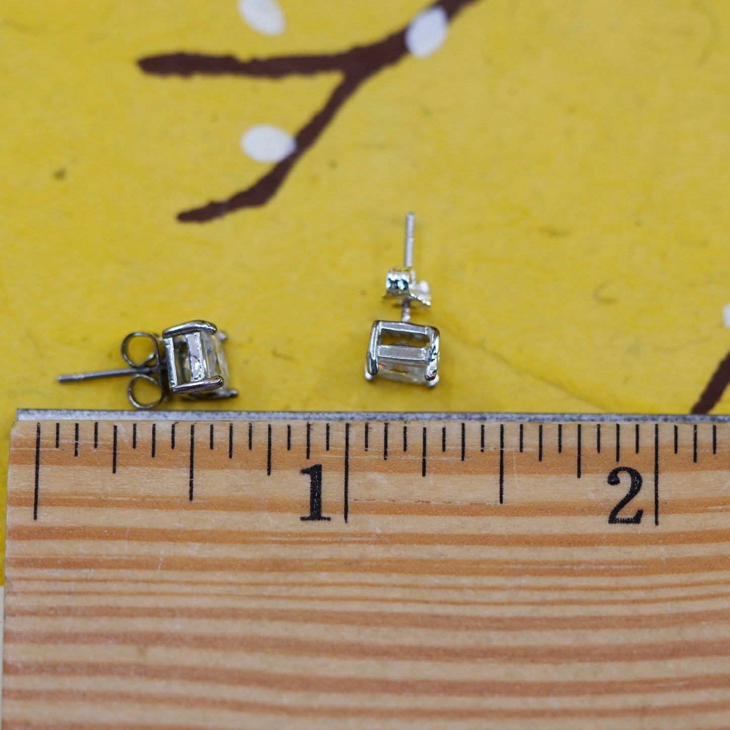 Vintage Sterling 925 silver clear studs, square earrings