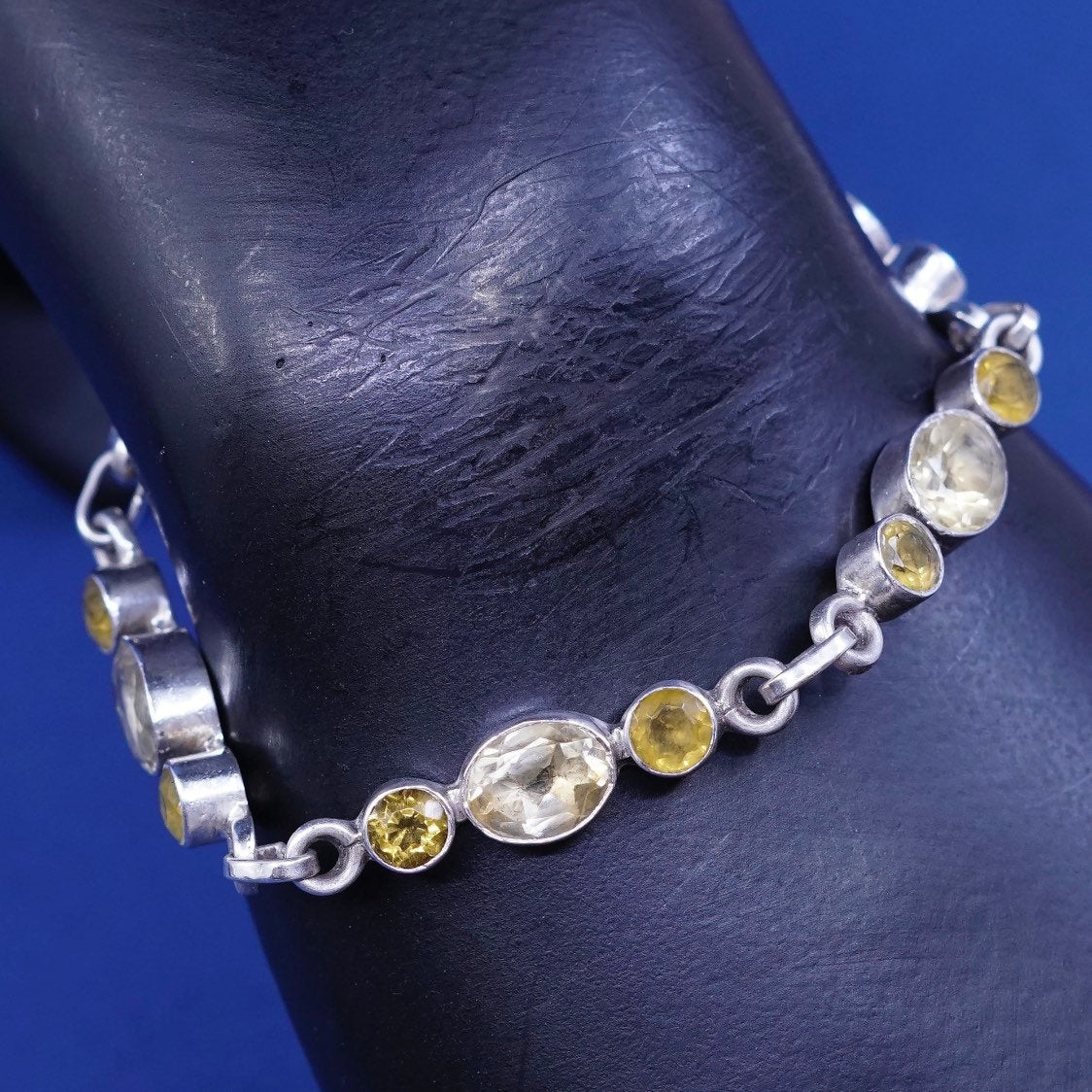 8", vtg Sterling silver tennis bracelet, 925 w/ citrine Inlay, silver tested