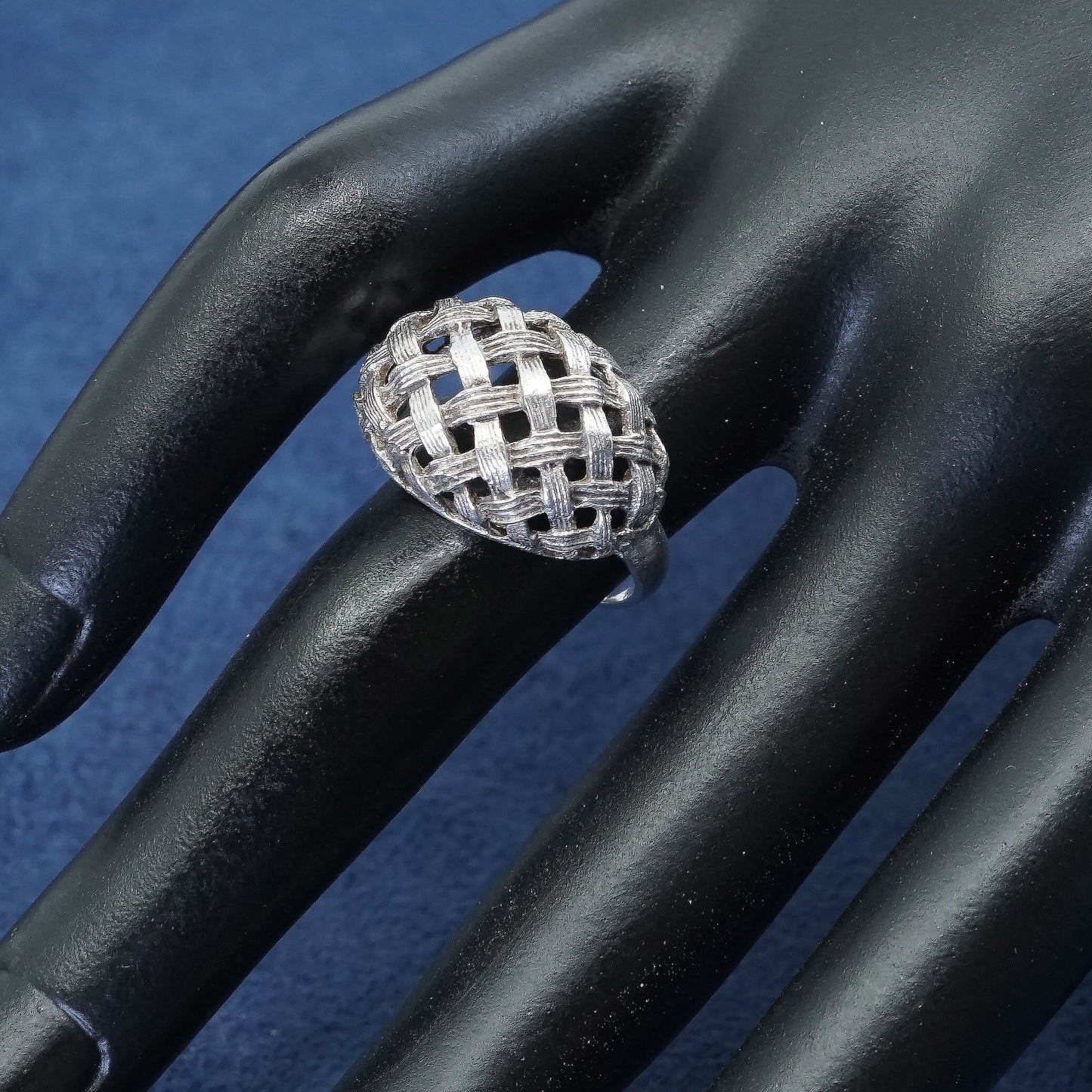 sz 7, vtg Sterling silver handmade ring, 925 cocktail ring w/ woven, braid