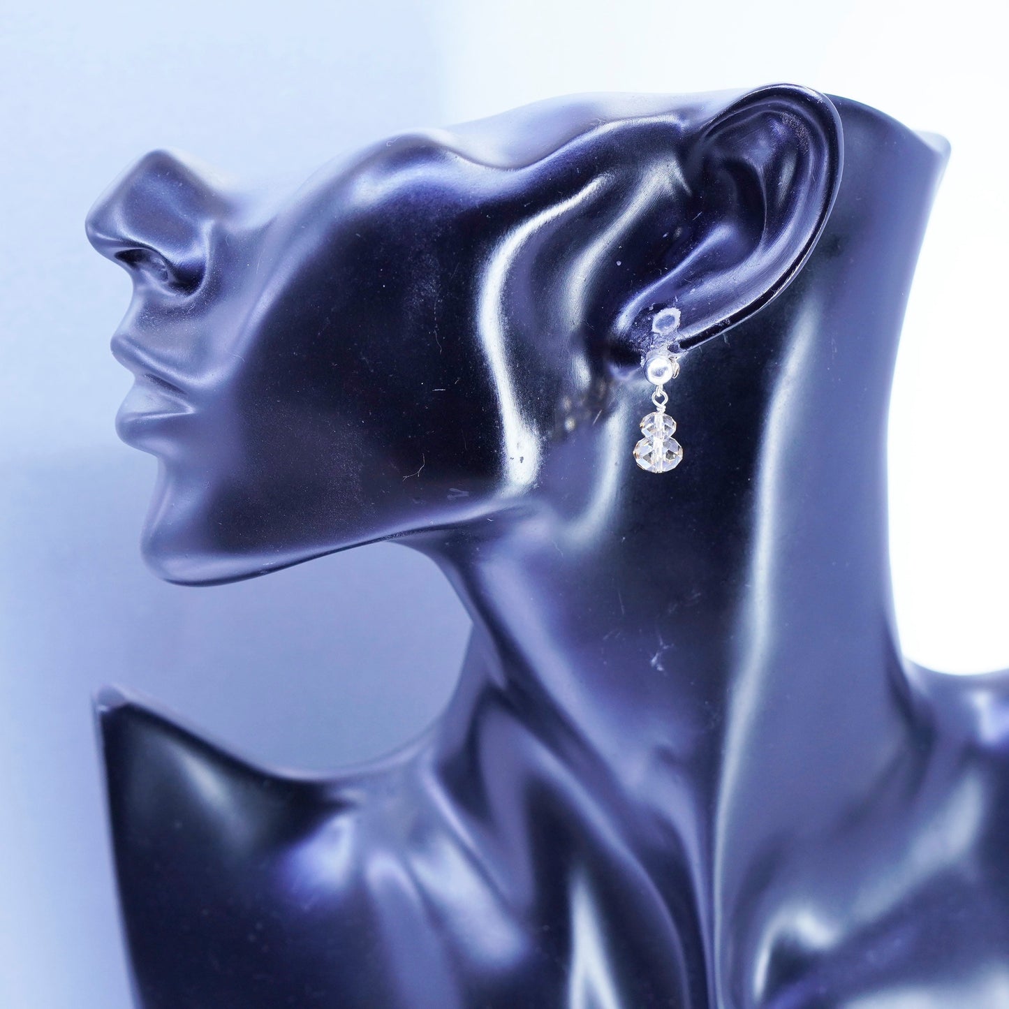 Vintage Sterling 925 silver handmade earrings with crystal