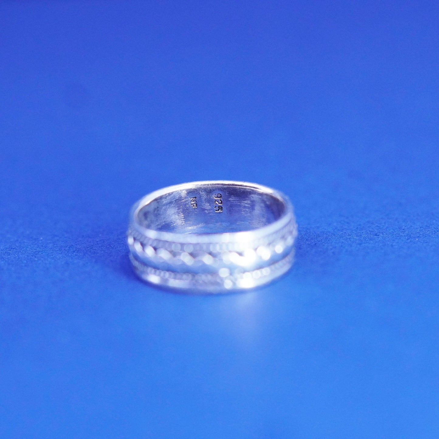 Size 8, vintage Sterling silver handmade band, 925 ribbed cable band