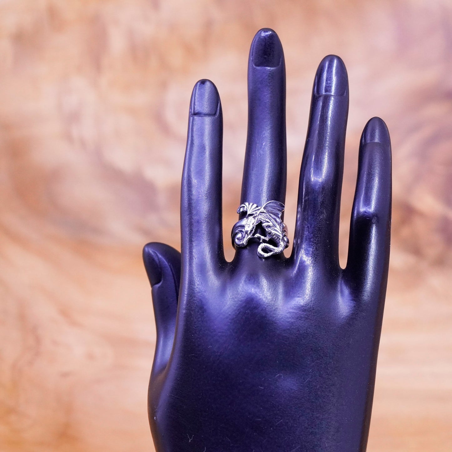 Size 5.25, vintage Shube Sterling silver handmade ring, 925 dragon band