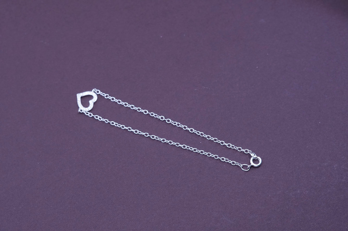 7.75”, Sterling silver handmade charm bracelet, 925 circle chain w/ Cz heart
