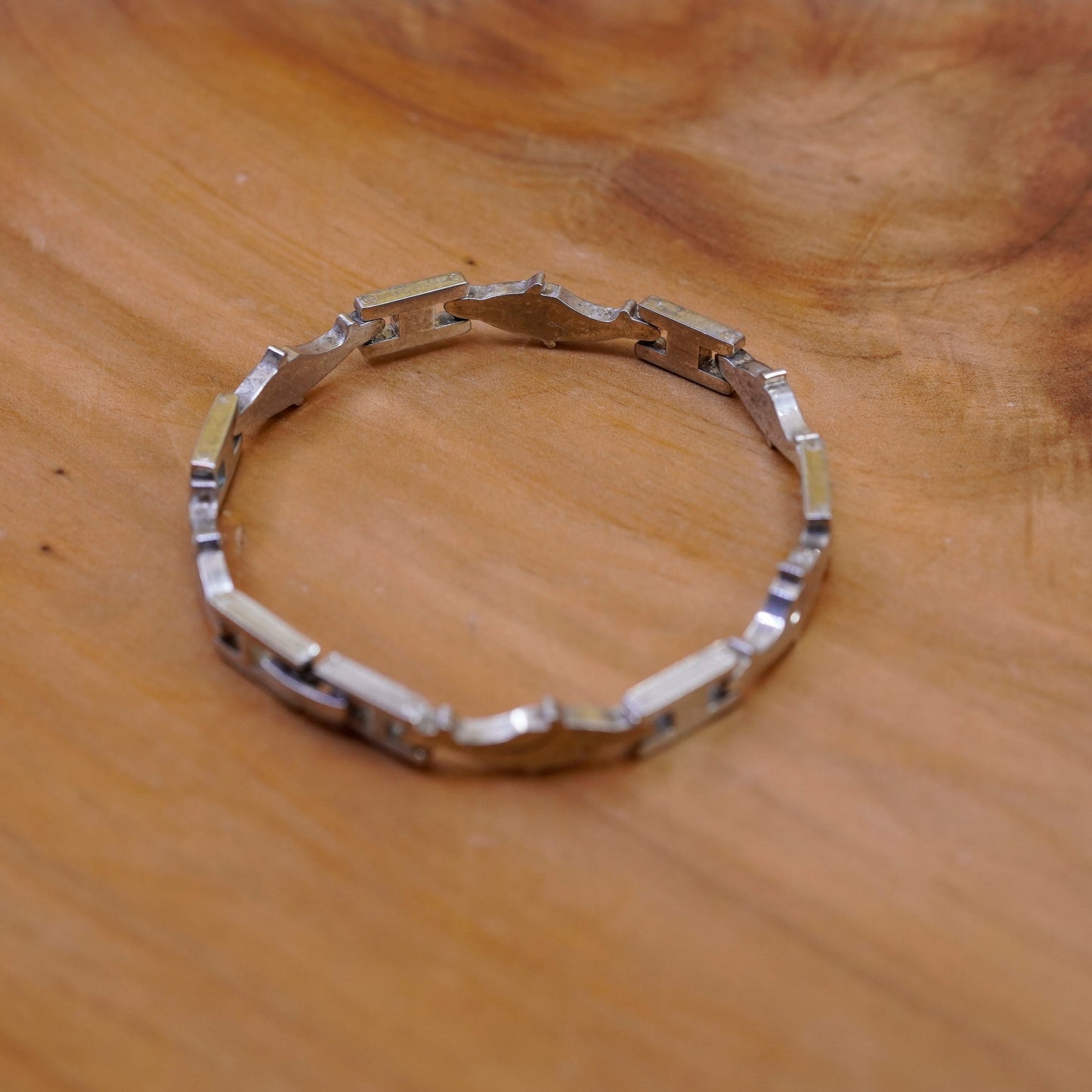 7”, vintage Sterling silver handmade bracelet, 925 dolphin chain