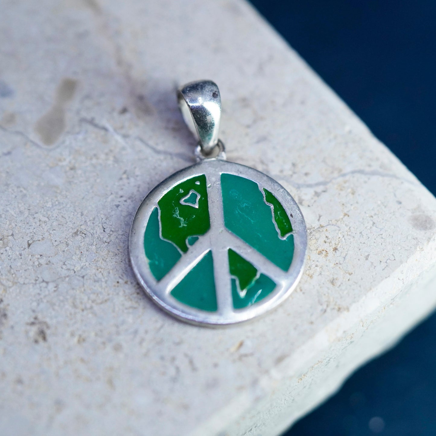 Vintage Sterling silver pendant, 925 peace symbol, CND symbol with enamel
