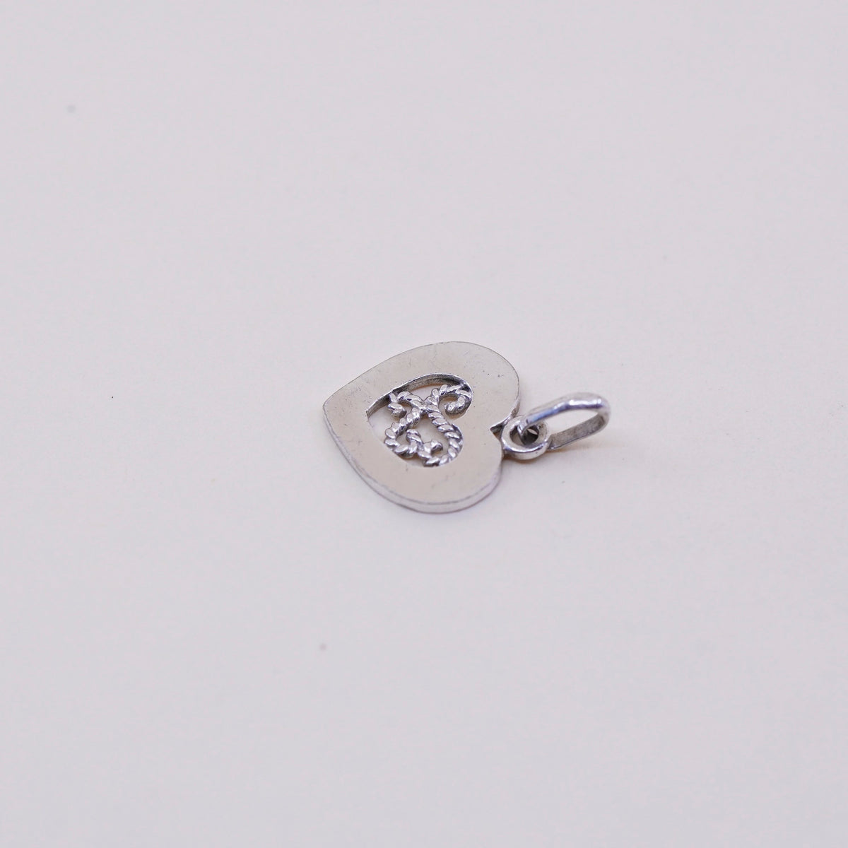 Vintage Sterling silver handmade pendant, 925 filigree heart charm