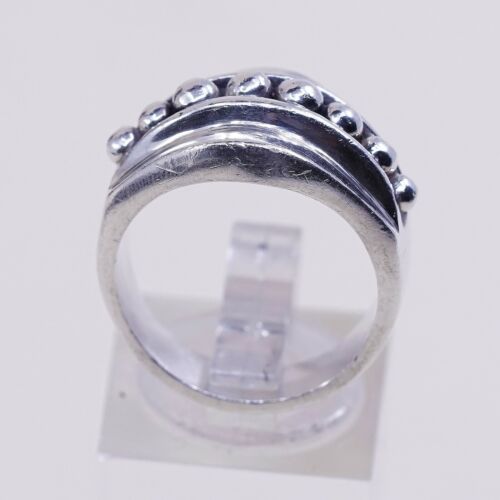 Size 7.25, Vtg Sterling Silver Handmade Ring 925 Silver Band w/ beads Around