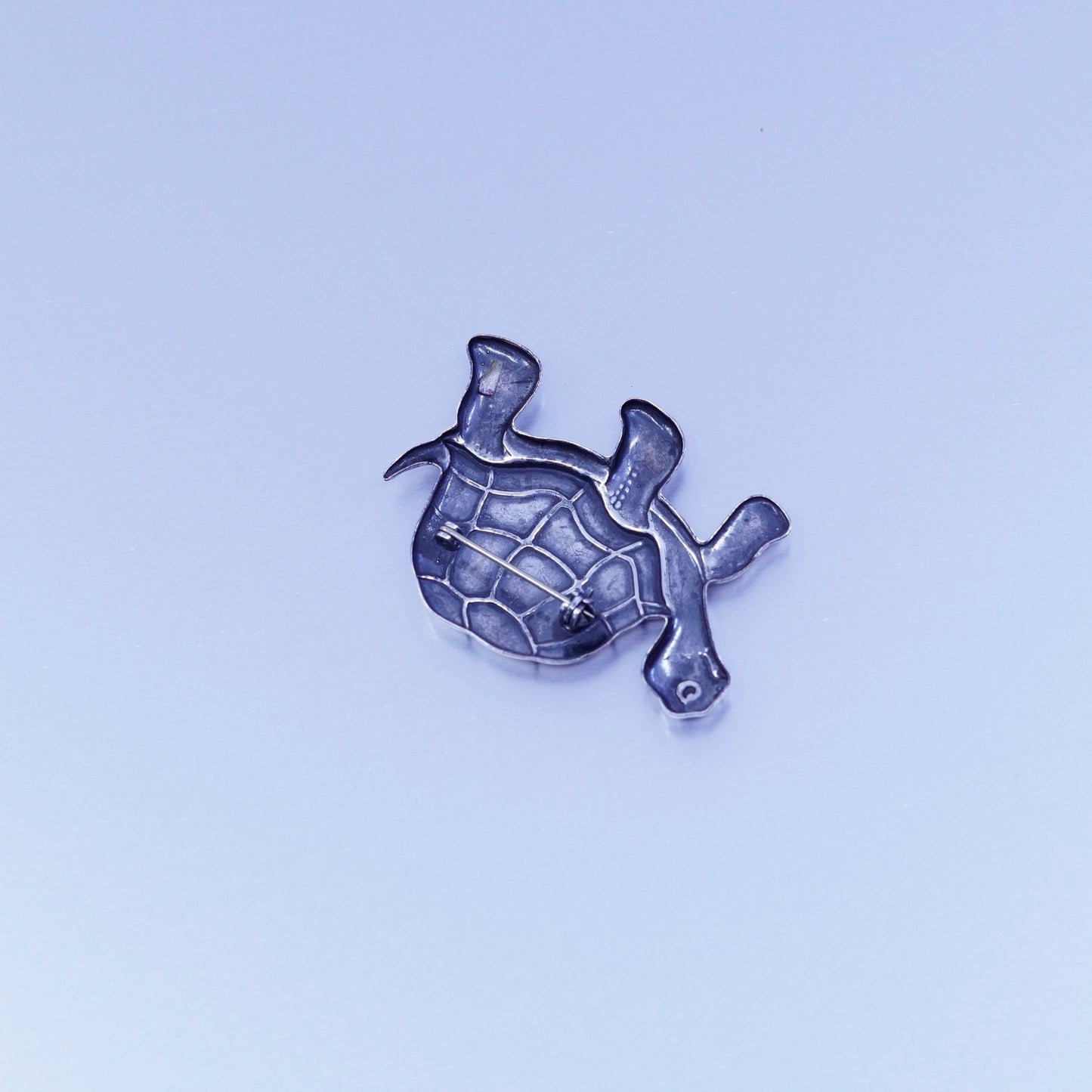 Vintage sterling silver handmade brooch, 925 land turtle pin