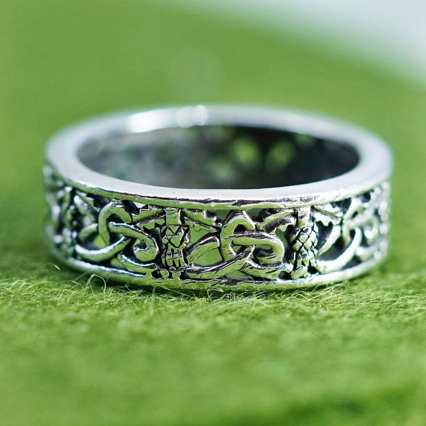 Size 6.5, Vintage sterling silver handmade filigree ring, 925 irish knot band