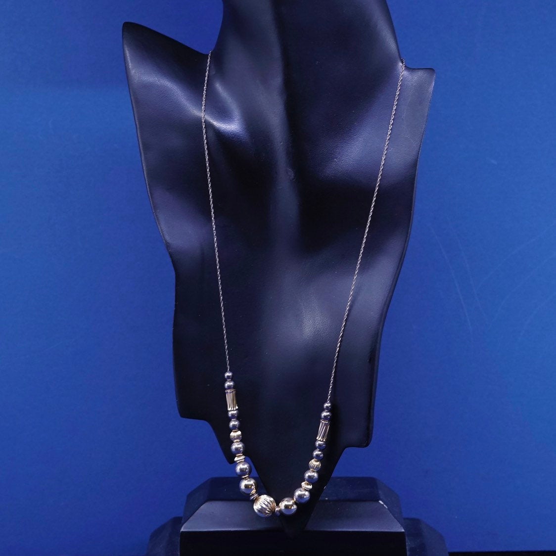 24”, ADDA w/14K gold beads Sterling silver handmade necklace, 925 circle chain