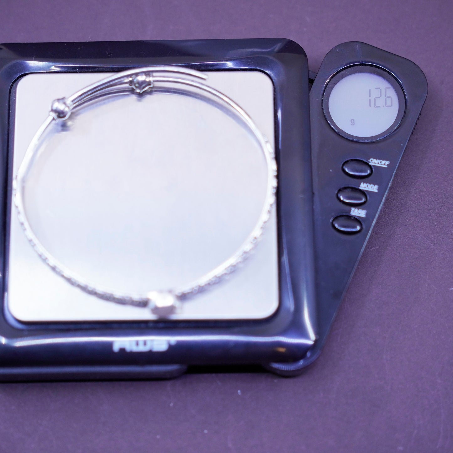 7.5”, vtg Sajen Sterling silver handmade bracelet, 925 bangle mother of pearl