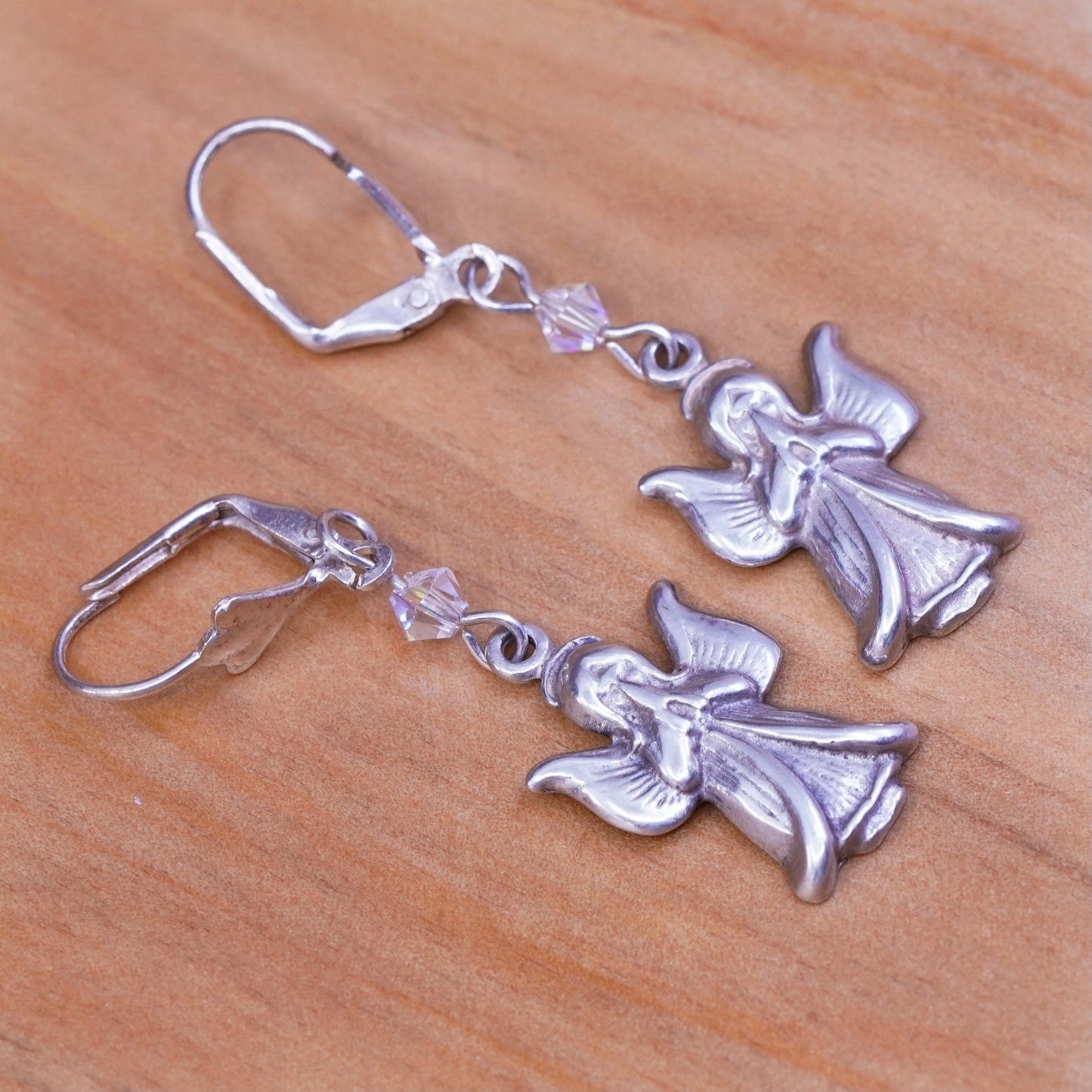 Vintage Sterling 925 silver handmade Angel earrings with Swarovski crystal