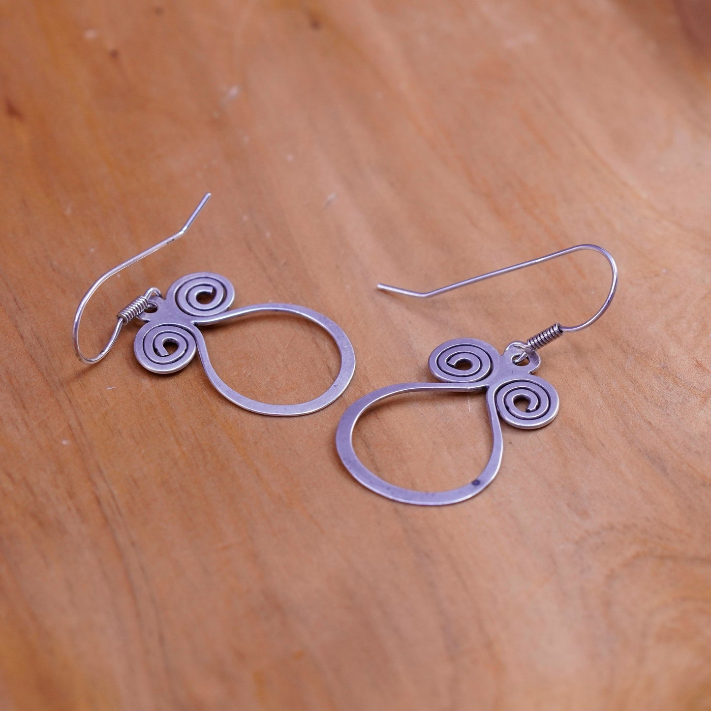 Vintage Sterling 925 silver handmade earrings with swirly dangle