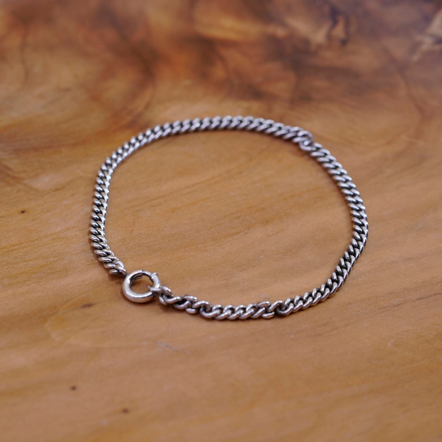 7.25”, 3mm, vintage Sterling silver handmade curb bracelet, 925 charm chain