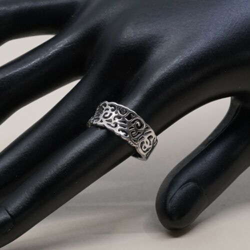 Size 7, Vtg Sterling Silver Handmade Ring, 925 Silver Band W/ Filigree Whirl