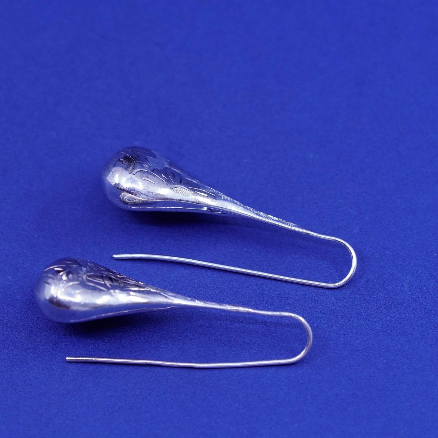 Vintage sterling silver handmade earrings, minimal 925 teardrop drops