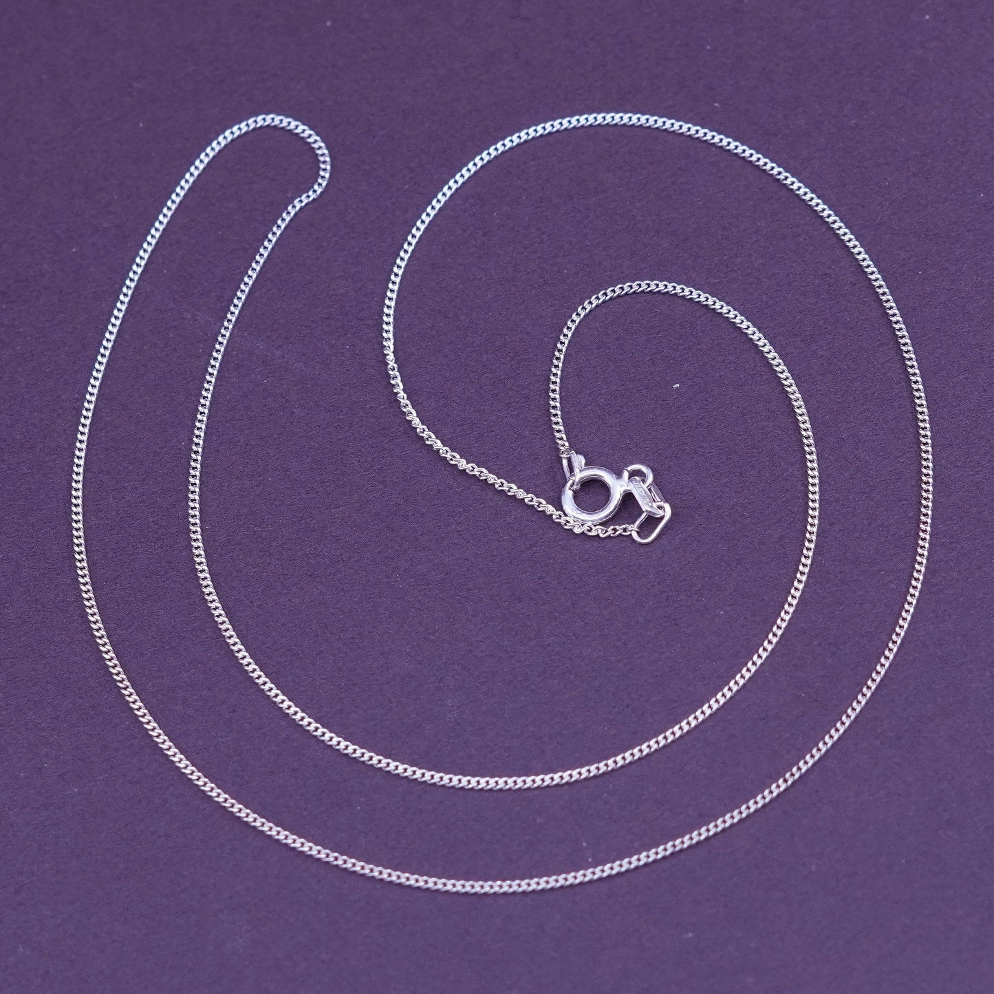 19”, 1mm, vintage Sterling silver necklace, 925 flatten curb chain
