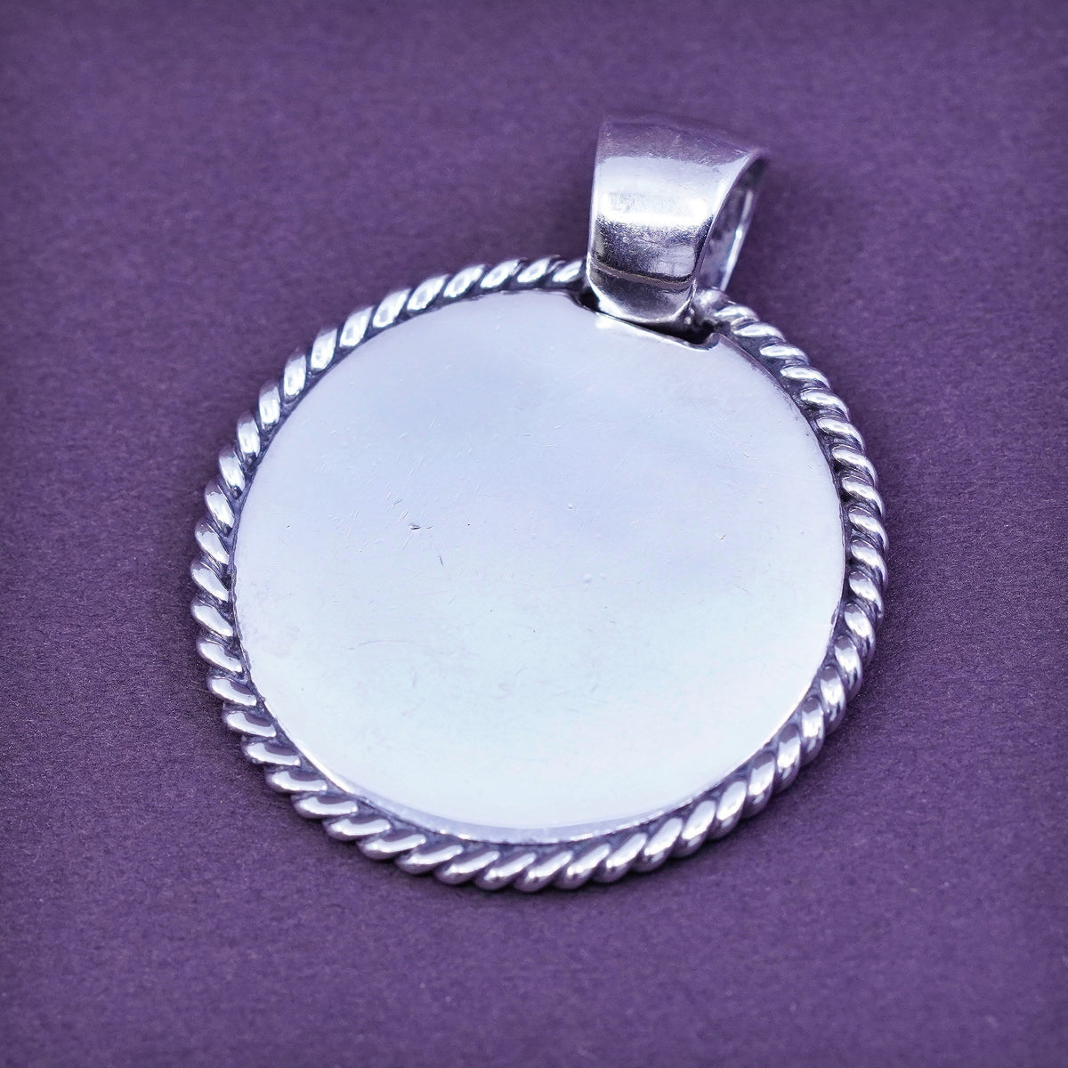 Vintage sterling silver handmade pendant, 925 circle blank pendant with cable