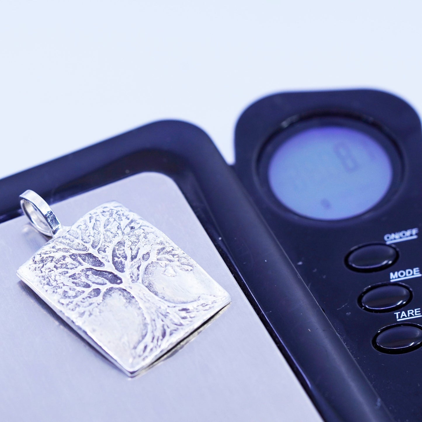 antique sterling 925 silver handmade relief tree pendant