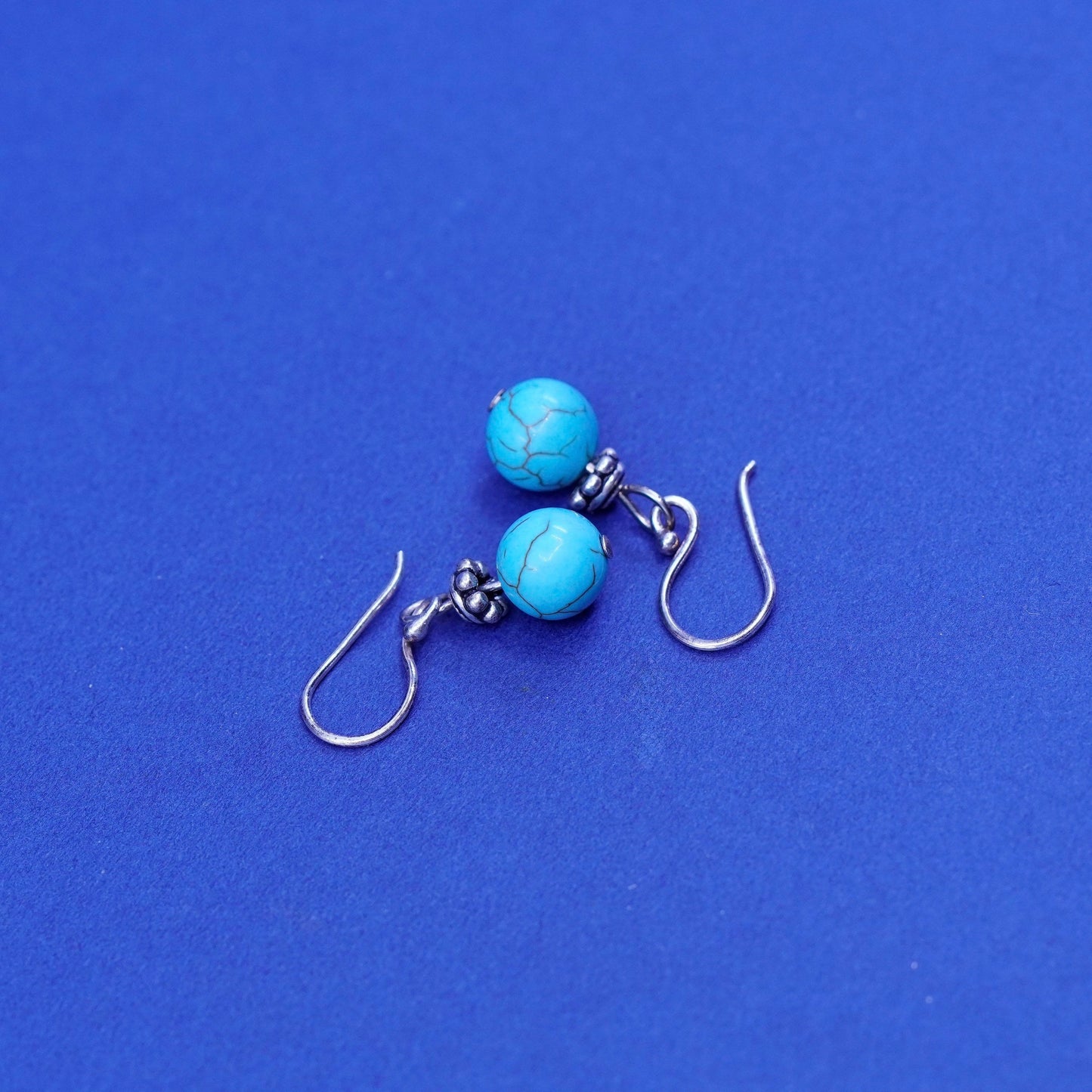 Vintage sterling silver handmade earrings, 925 hooks with turquoise beads