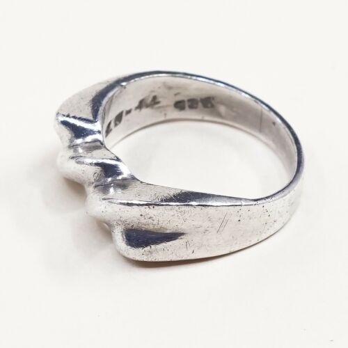 Size 7.25, Vtg Mexico Sterling 925 Silver Handmade Ribbed Ring warrior Band