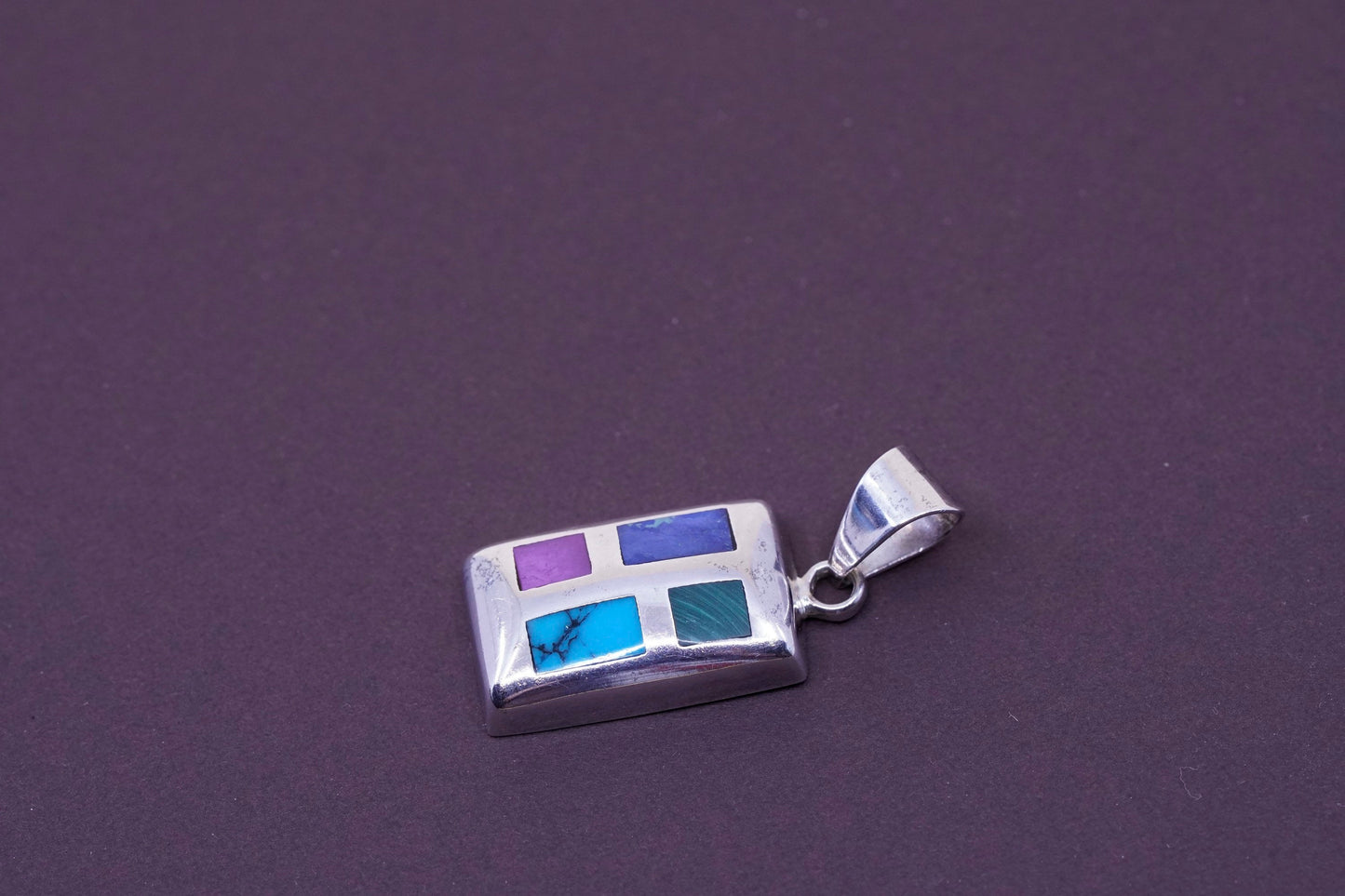 vtg silpada Sterling 925 silver pendant with square turquoise malachite onyx
