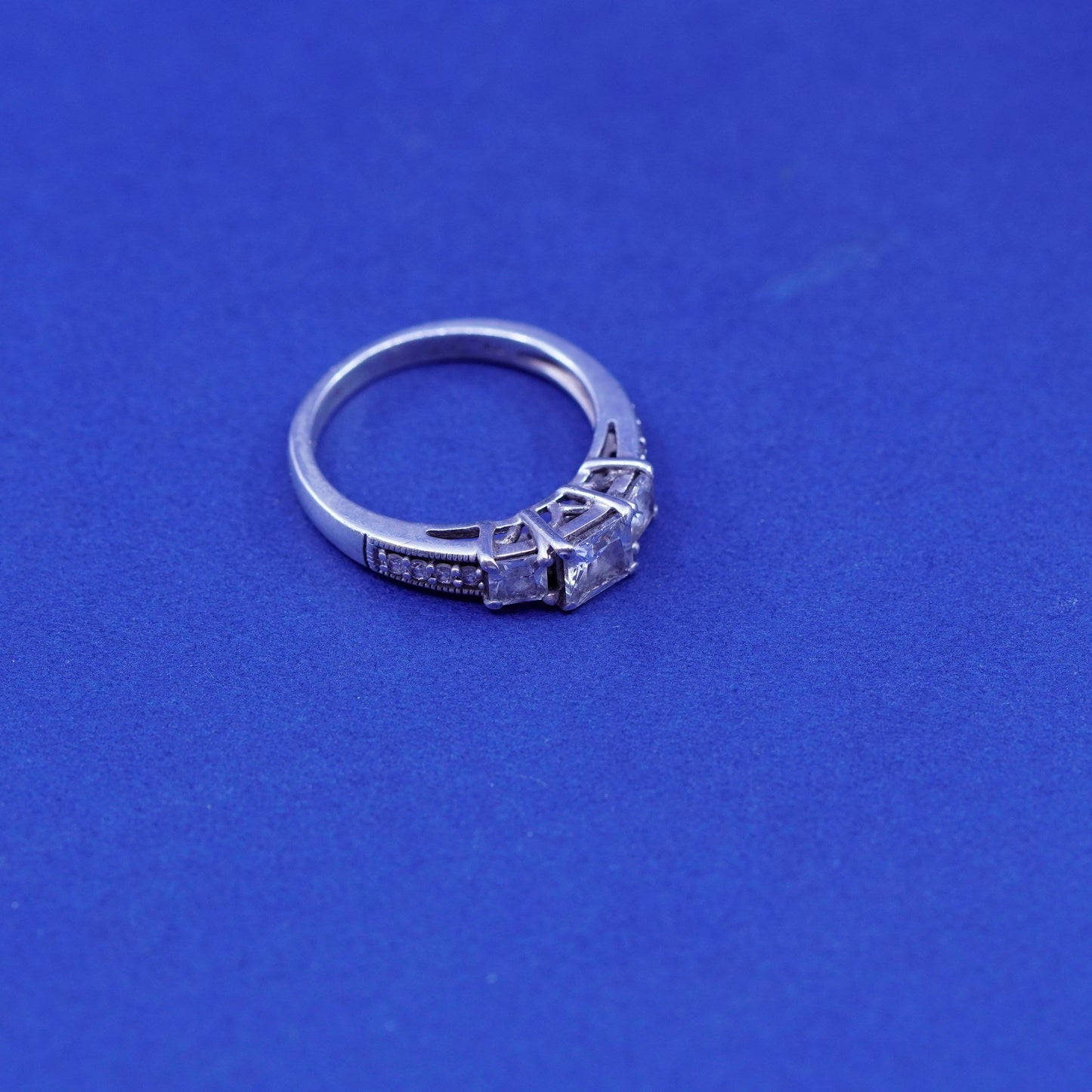 Size 7, vintage Sterling 925 silver ring with cluster crystal, engagement ring