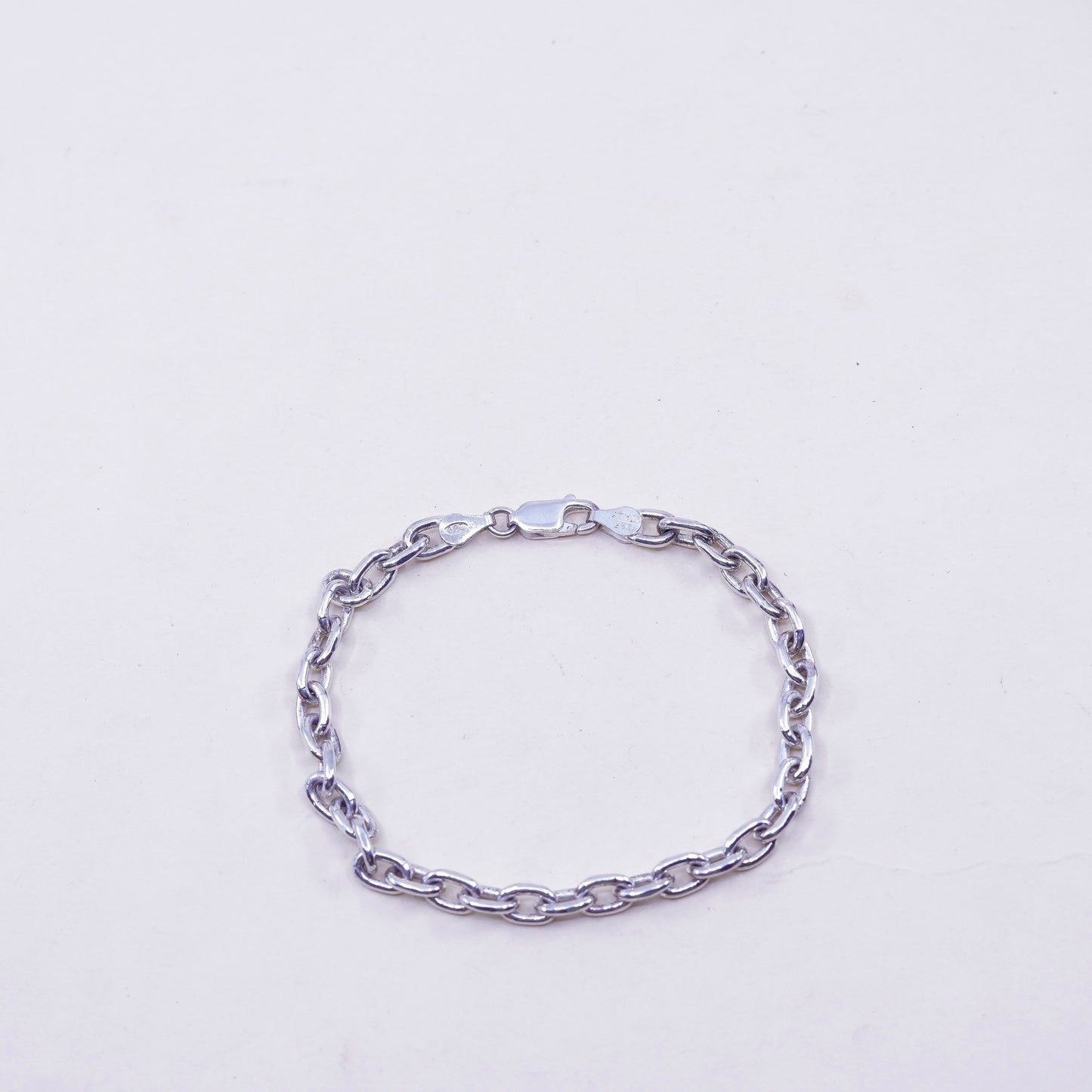 7.25”, 5mm, Vintage sterling silver handmade bracelet, 925 oval link chain