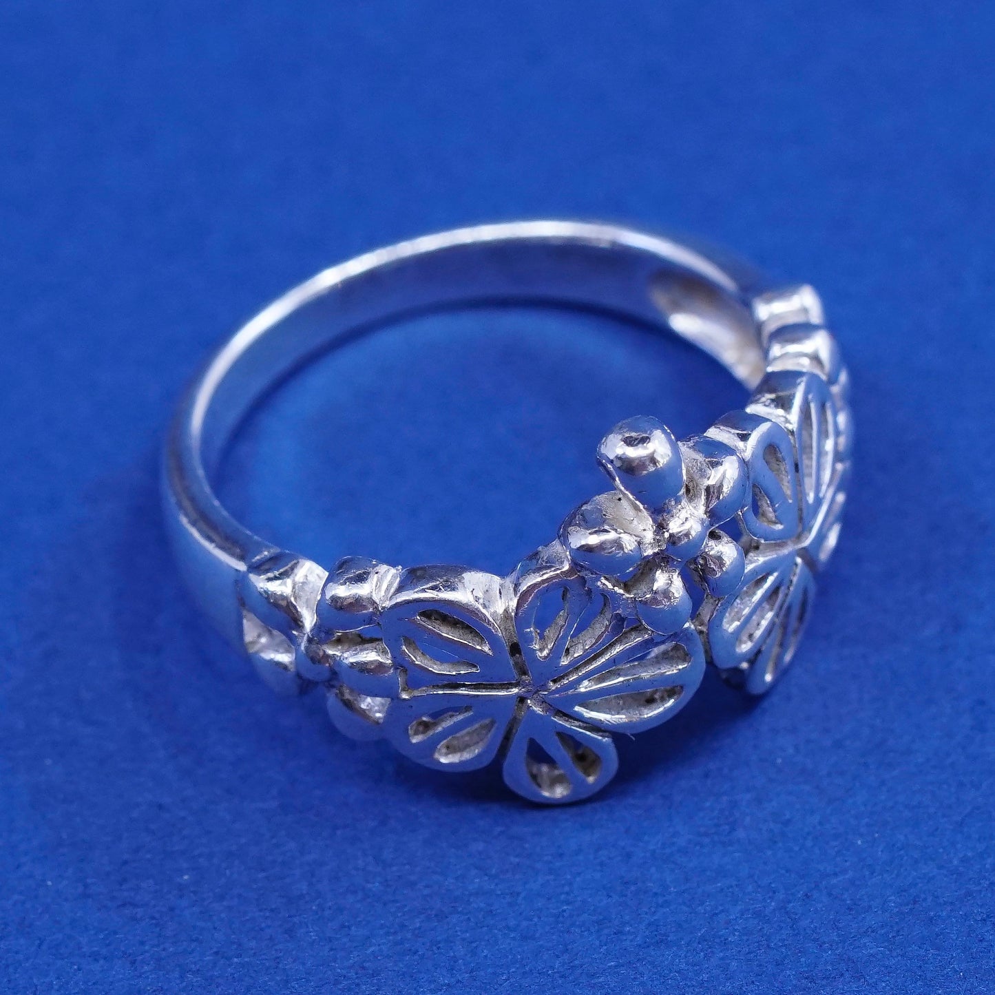 Size 7, vintage Sterling silver handmade ring, 925 filigree sunflower ring