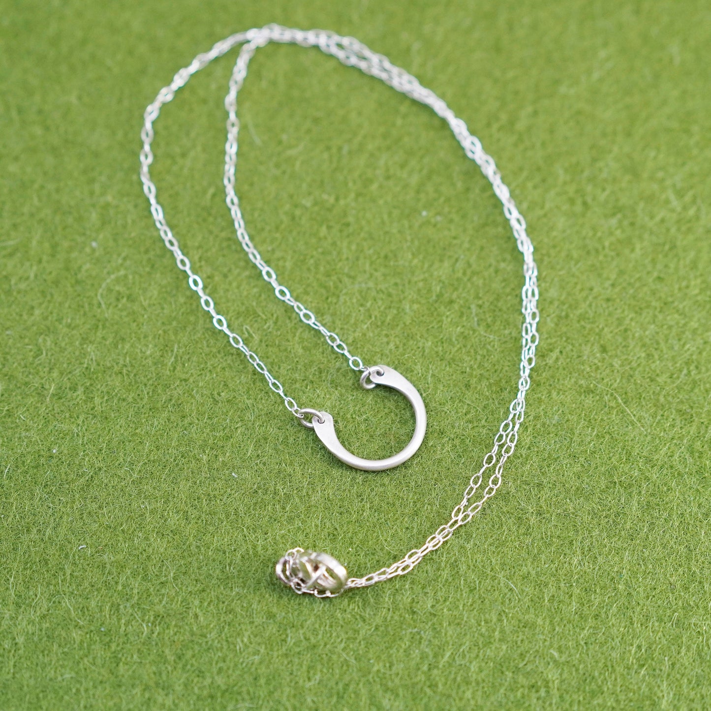 16” Sterling 925 silver handmade necklace, circle chain with horseshoe pendant