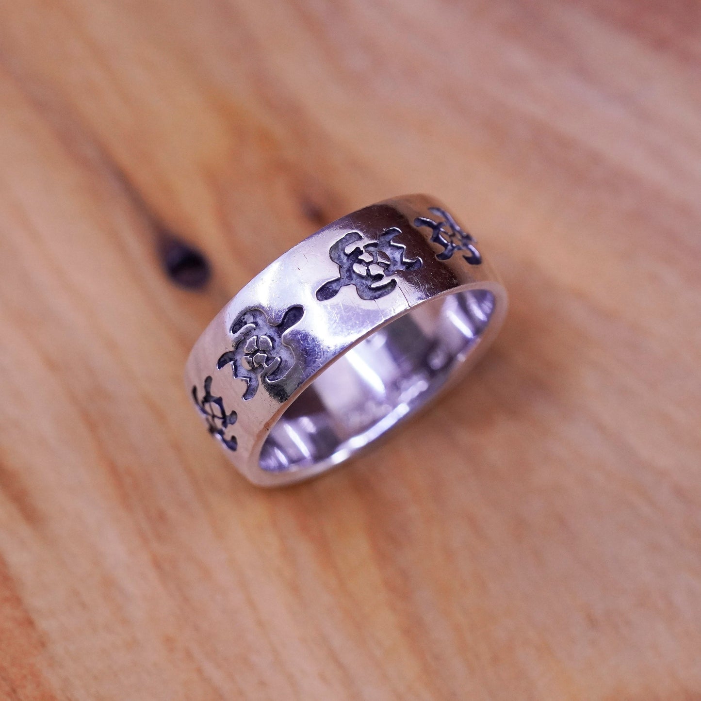 Size 9.5, vintage Mexico Sterling silver handmade ring, 925 sea turtle band
