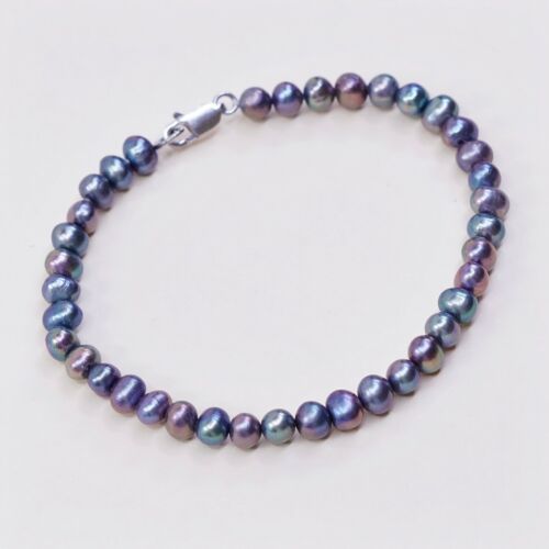 7”, Vtg 4-5mm Tahitian Pearl Bracelet W/ Sterling 925 Silver Clasp