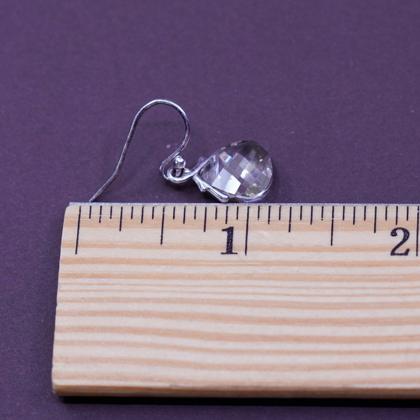 Vintage Sterling 925 silver handmade earrings with teardrop crystal