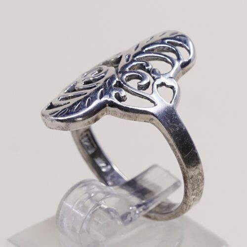 Size 8, Vtg Sterling Silver Handmade Ring, 925 Silver Band W/ Filigree Whirl