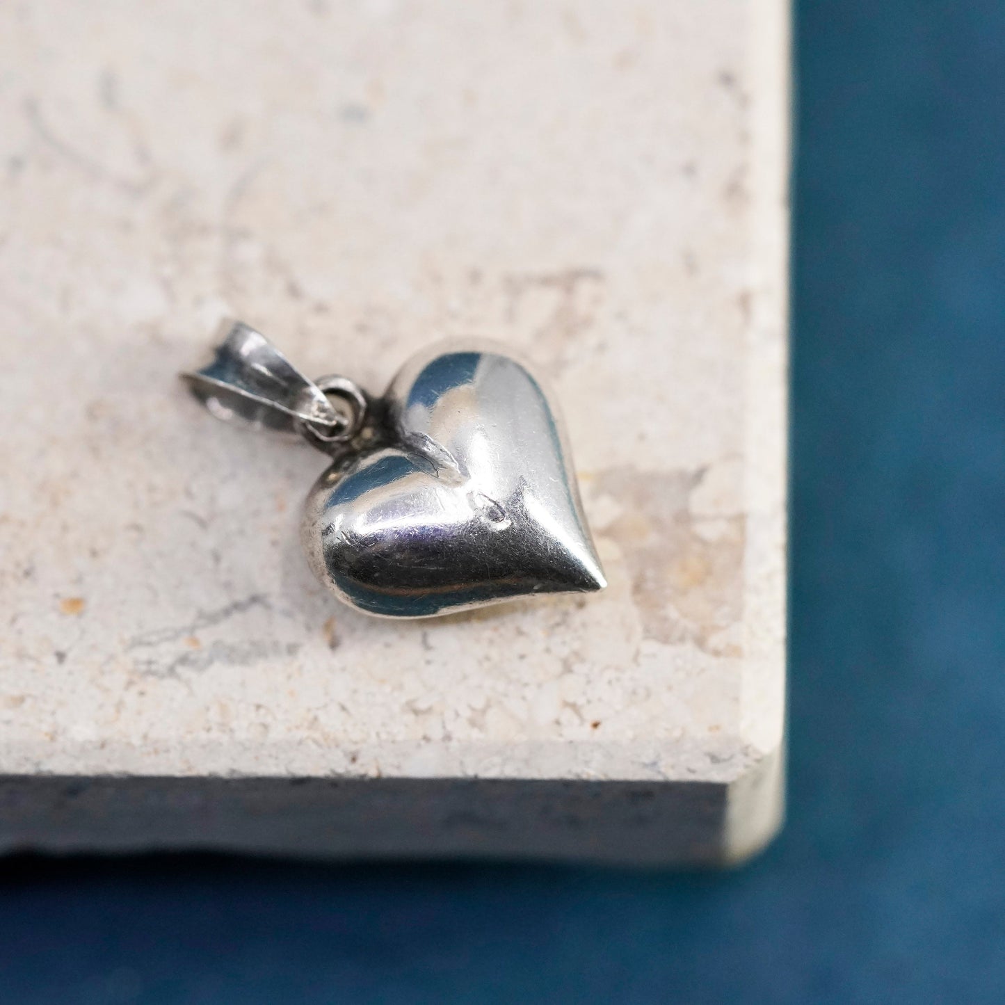 Vintage Sterling silver handmade pendant, puffy 925 heart