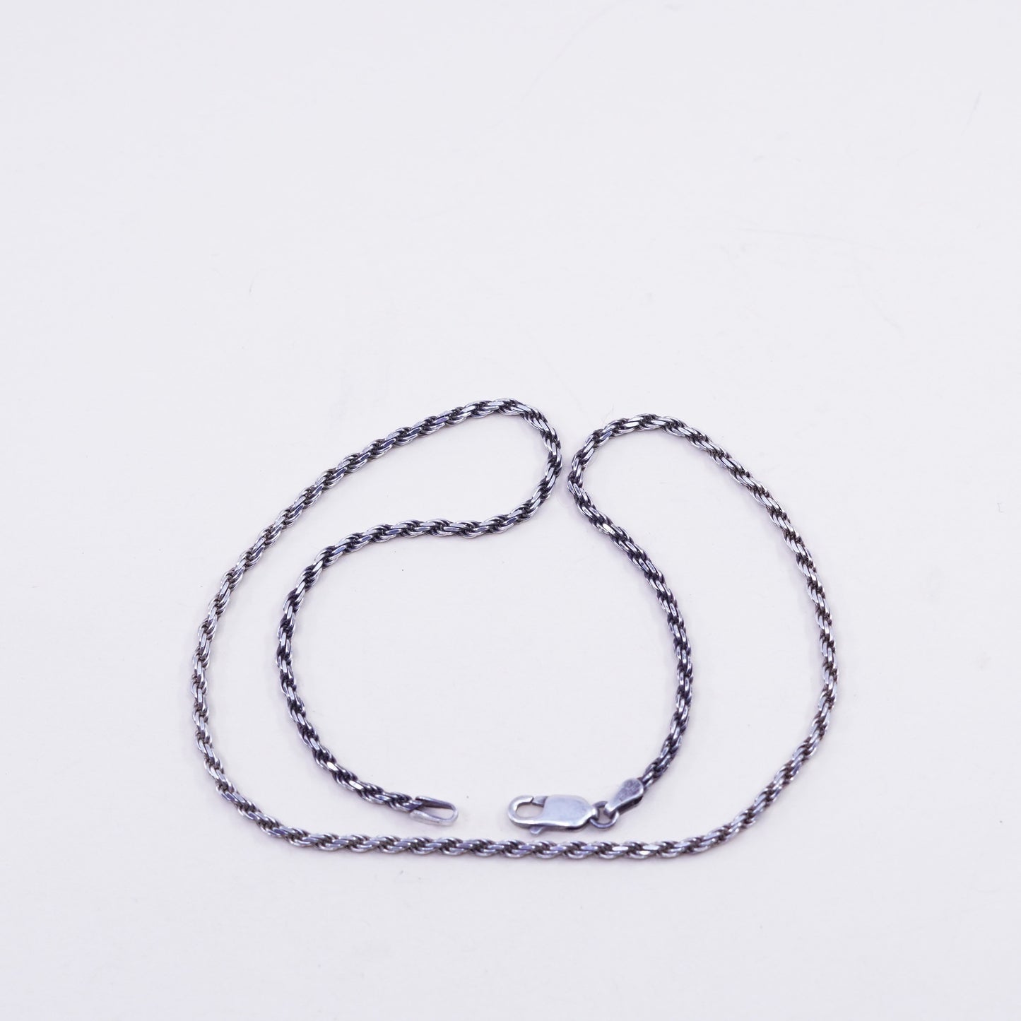 16” 2mm, vintage sterling silver necklace, 925 diamond rope chain