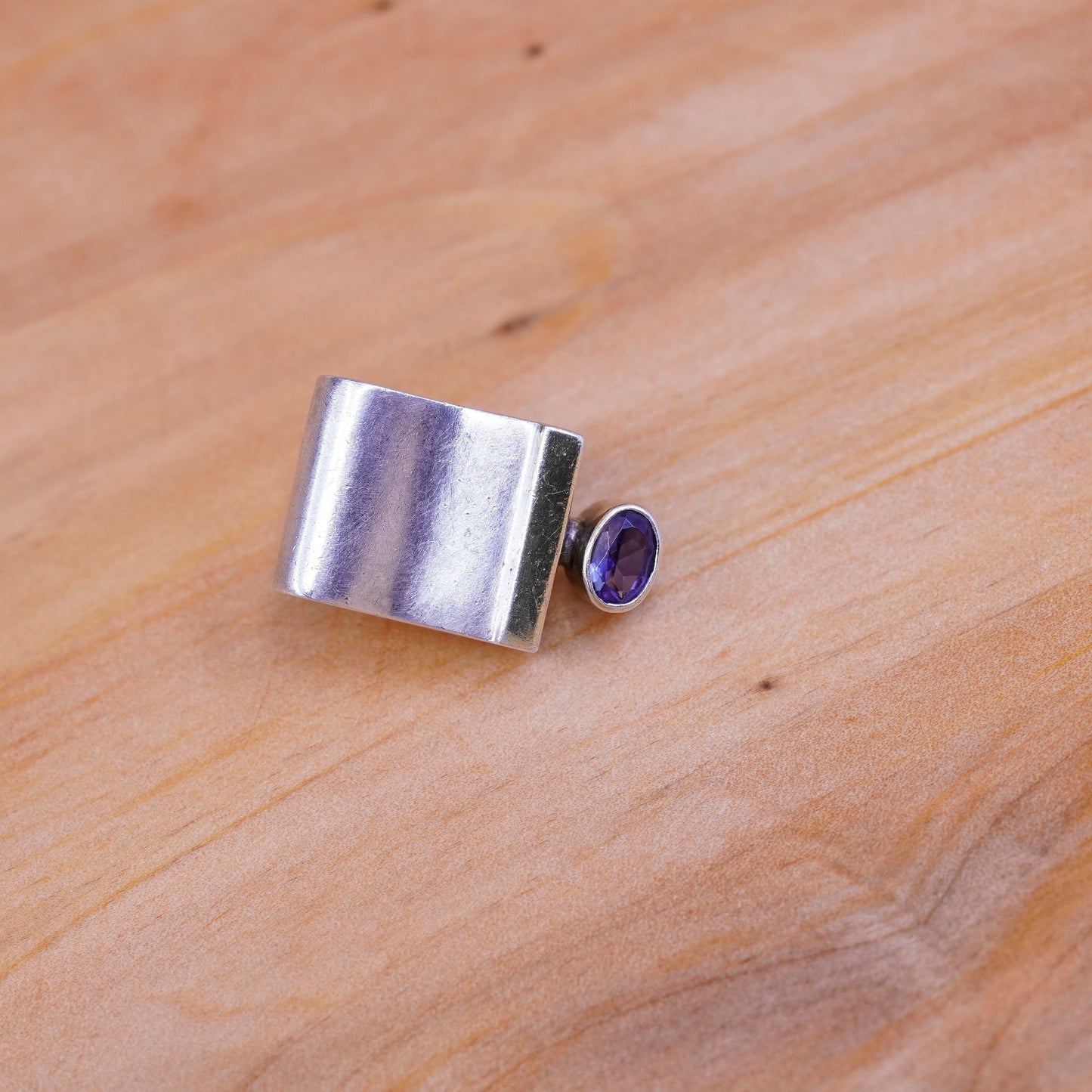 vtg 14K accent with Sterling silver earrings, modern 925 studs with amethyst