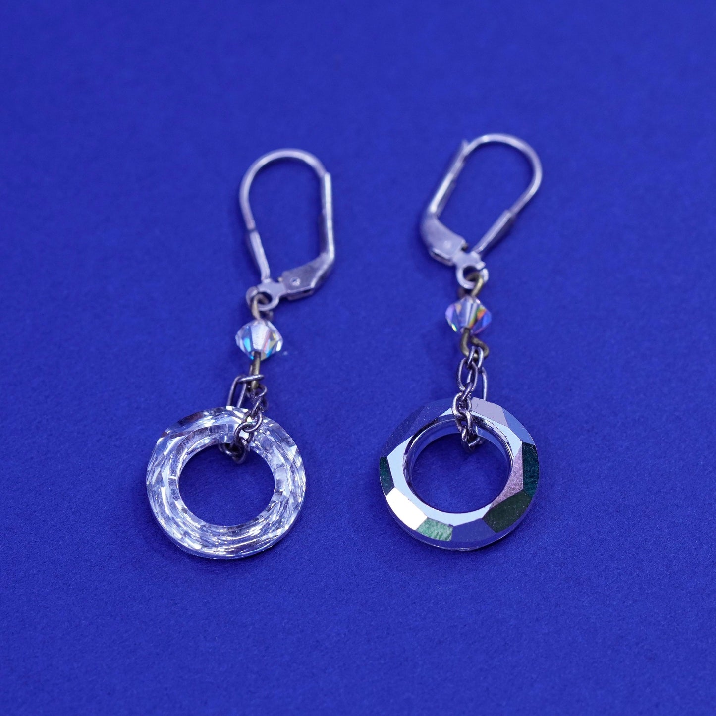 Vintage Sterling 925 silver handmade earrings with circle crystal