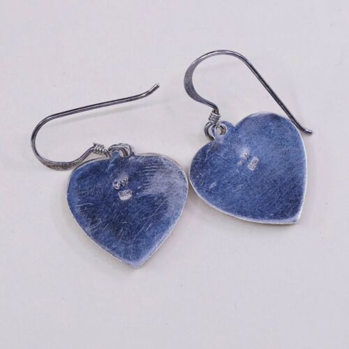 Vtg Handmade 925 Sterling Silver Puffy Textured Heart Earrings, Stamped 925 OW