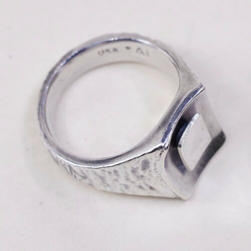 Sz 9, USA Ai Sterling Silver handmade Ring. 925 modernist, Statement Square Ring