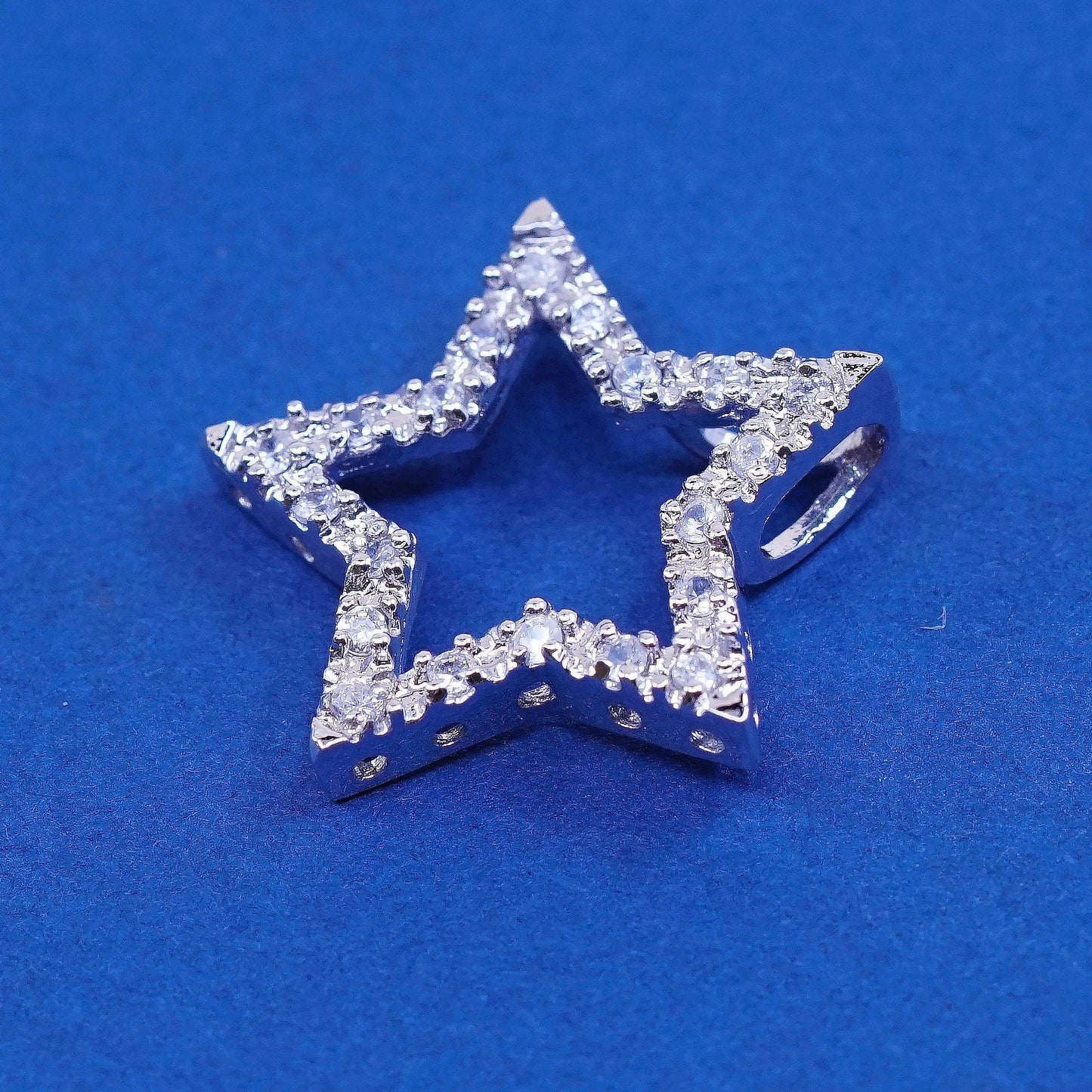 vtg Sterling silver handmade pendant, 925 star w/ crystal