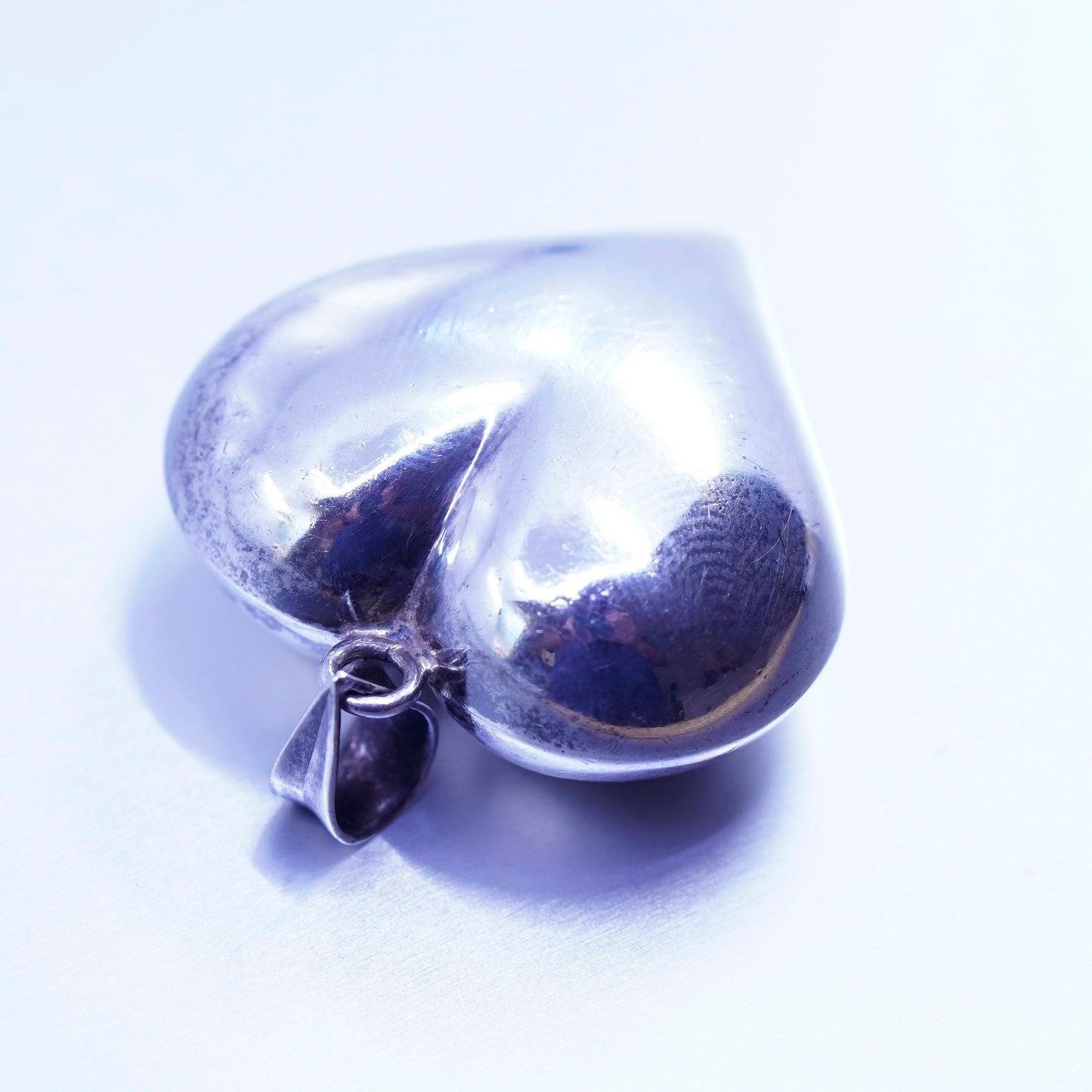antique sterling 925 silver handmade puffy heart pendant