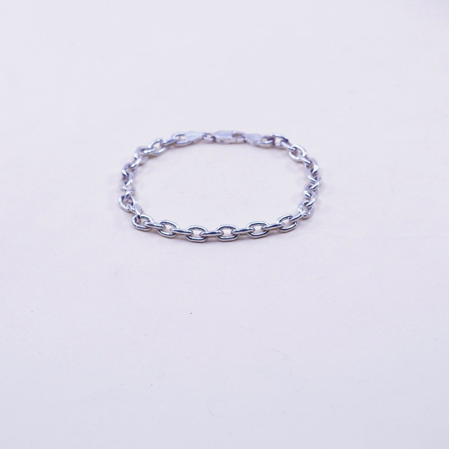7.25”, 5mm, Vintage sterling silver handmade bracelet, 925 oval link chain