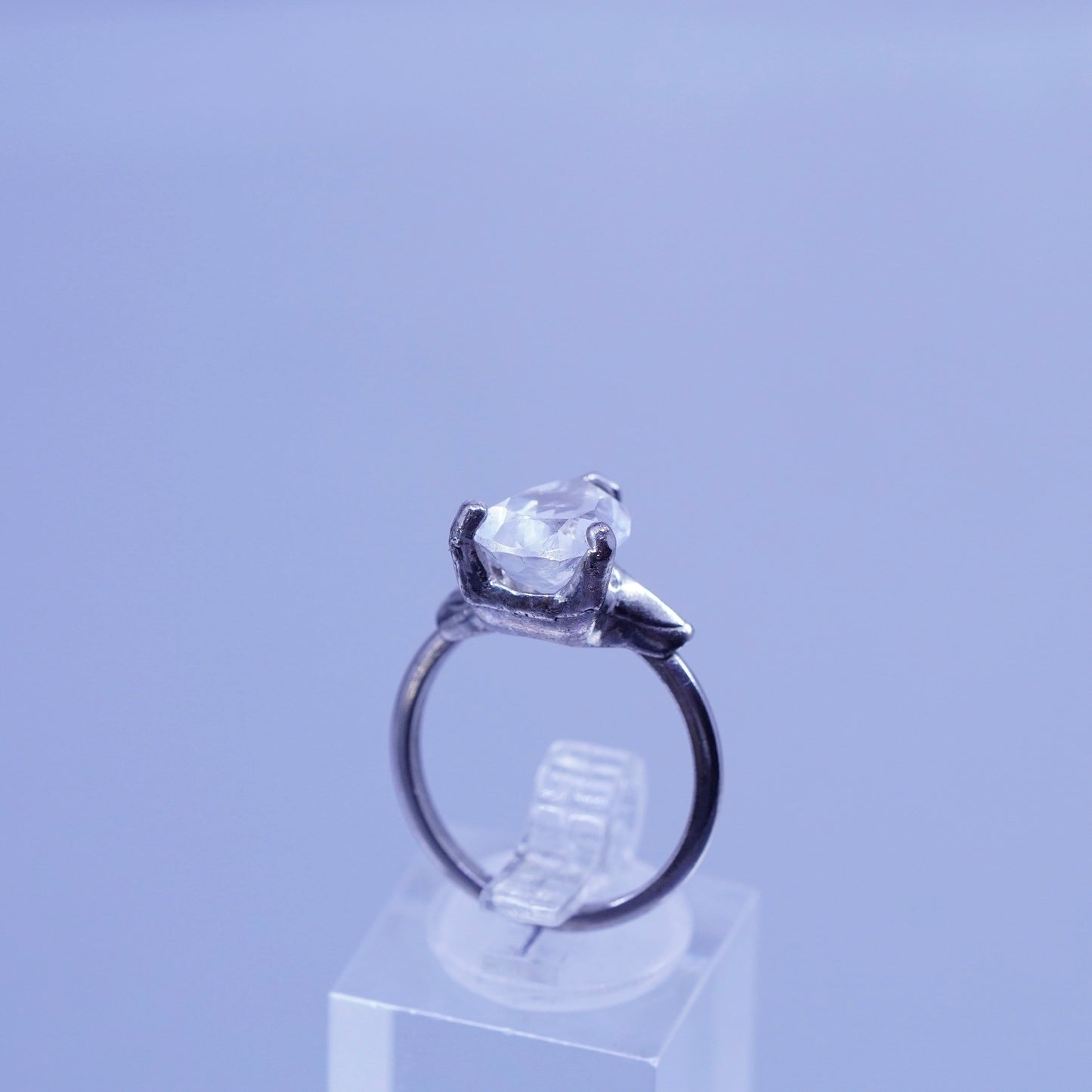 Size 7, vintage Sterling 925 silver engagement ring with teardrop Cz