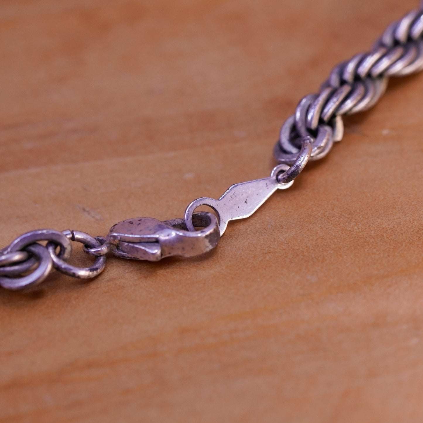 7”, 5mm, vintage Sterling silver bracelet, Italy 925 flatten rope chain