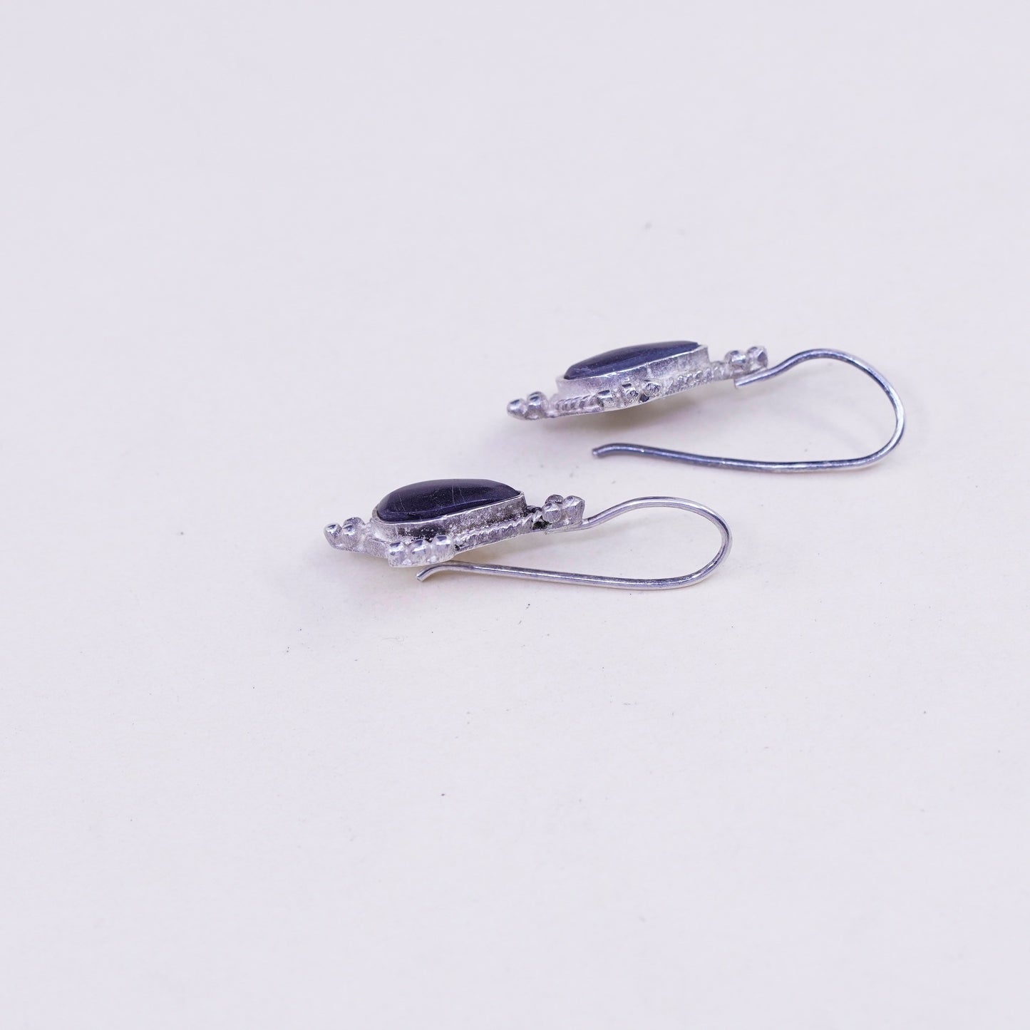 Vintage Sterling 925 silver handmade teardrop earrings with agate