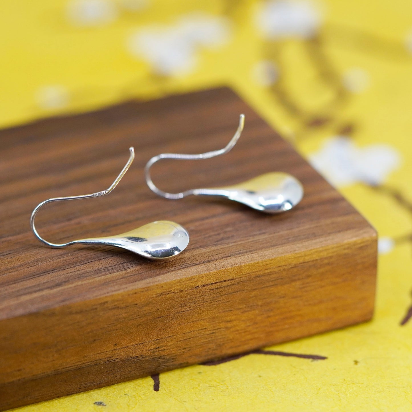 Vintage Sterling silver handmade earrings, 925 teardrop drops