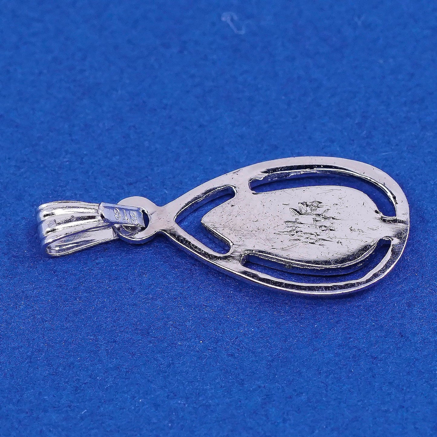 vtg Sterling silver Handmade pendant, 925 teardrop N genuine diamond