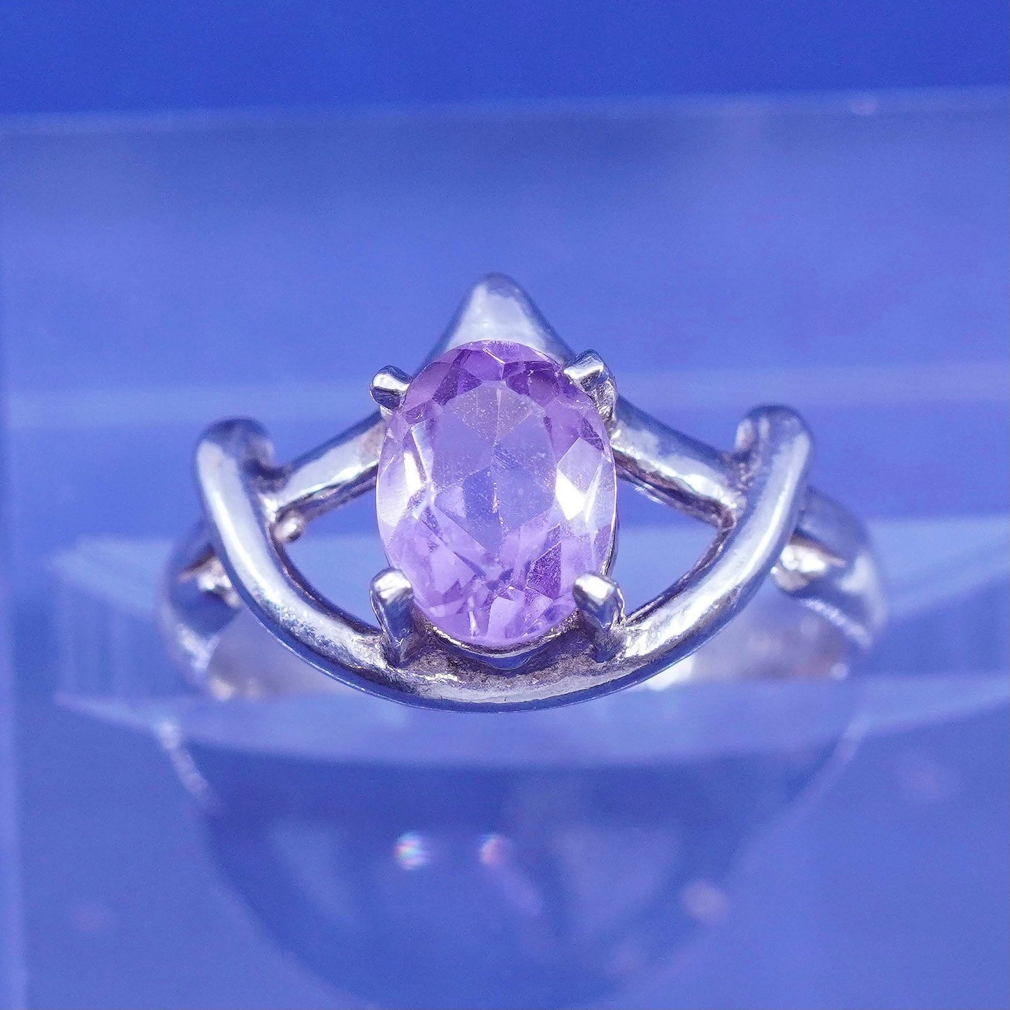 Size 5.75, vintage Brazil Sterling 925 silver handmade ring with amethyst